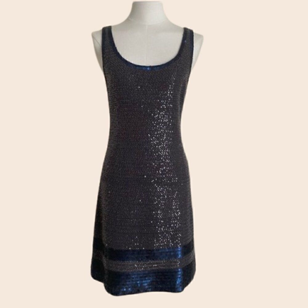 Iisli Knit Gray & Navy Sequin Mini Cocktail Dress Size Small